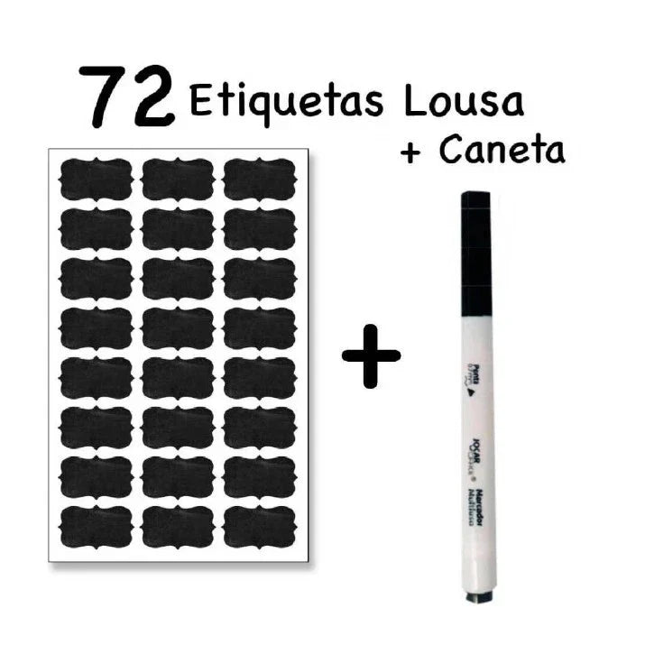 72 Etiquetas Lousa 4x2cm para Temperos + Caneta