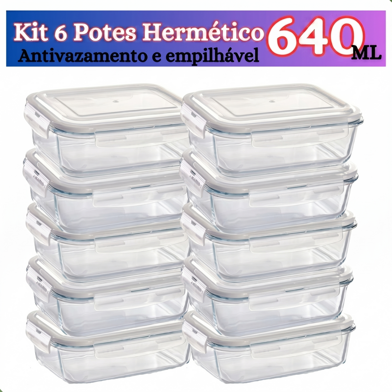 Kit 6 Potes de Vidro Herméticos 640ML