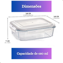 Kit de 6 até 12 Potes de Vidro 640ml - 370 ml Hermético Marmita Fit com Tampa 4 Travas Premium