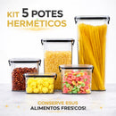 Kit com 5 Potes Herméticos com Trava e Alta Vedação